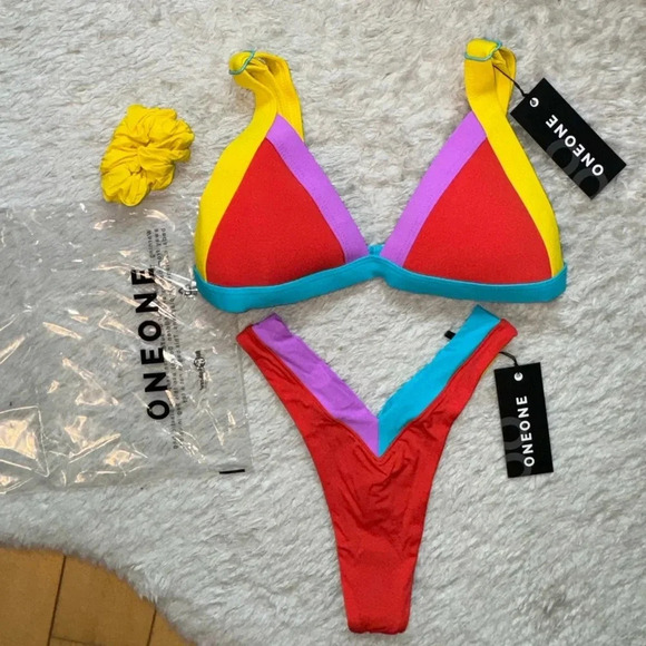 NWT OneOne Swimwear Bikini SET Brighton Red Blue Purple Yellow NEW Jesse Kameron - Picture 12 of 17